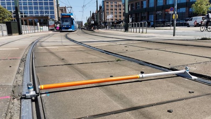 Überwachungsmessung der Gleise an der Haltestelle Kröpeliner Tor in Rostock