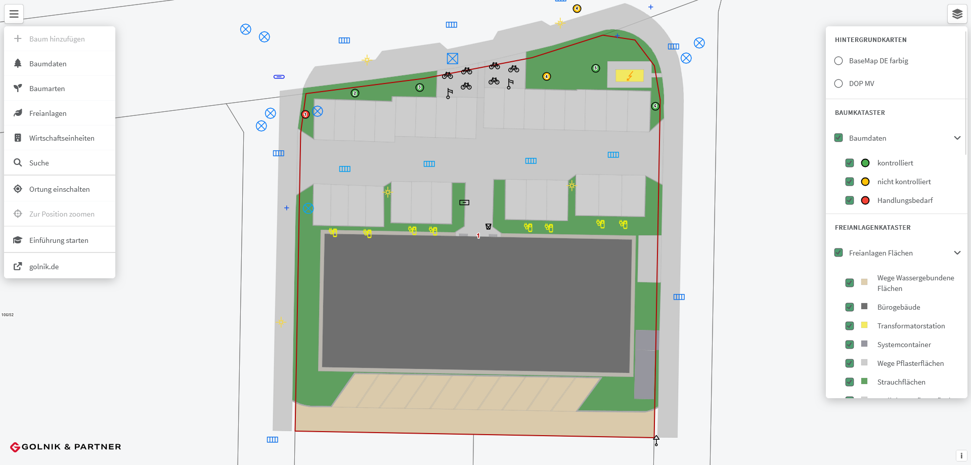 Ansicht der WebGIS-Demo mit Geodaten und Karten eines Wohnungsunternehmens